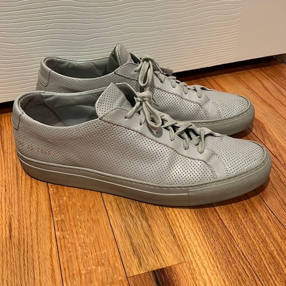 Common Projects Perforated Gray Leather Training Sneakers Shoes - Picture 2 of 8